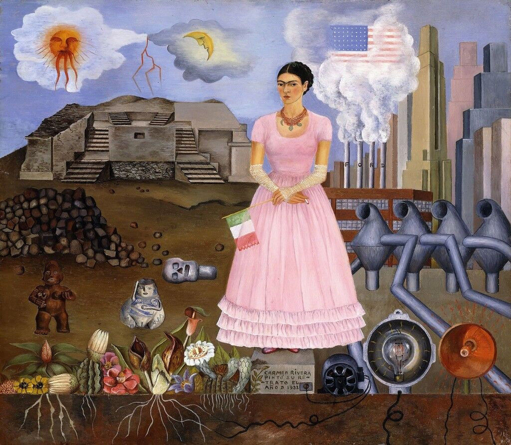 Frida Kahlo, surreales „Selbstporträt an der Grenze zwischen Mexiko und den Vereinigten Staaten“, 1932