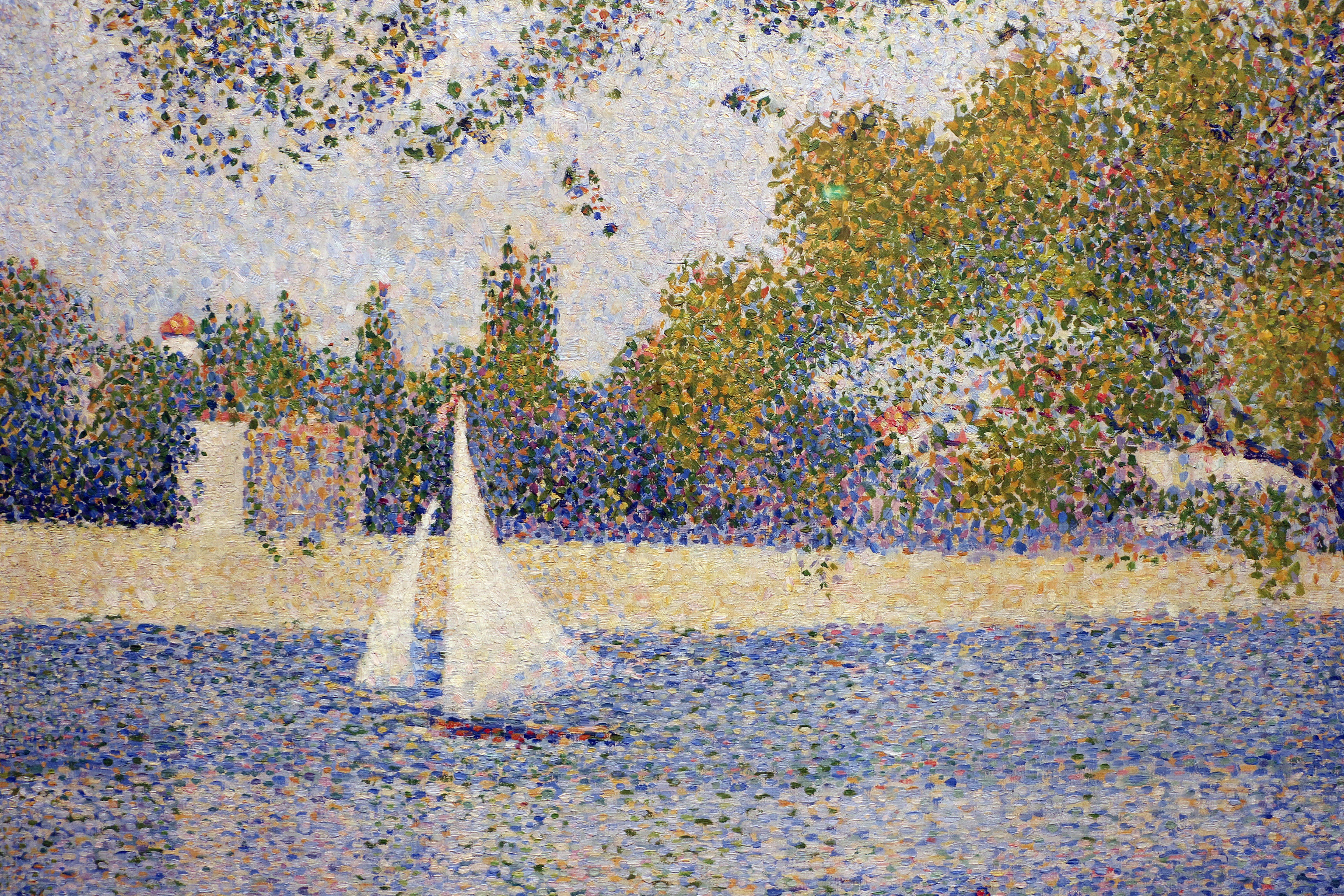 Beginn der abstrakten Kunst mit der pointillistischen Malerei von Georges Seurat (1859–1891) Die Seine an der Grand Jatte Spring 1888
